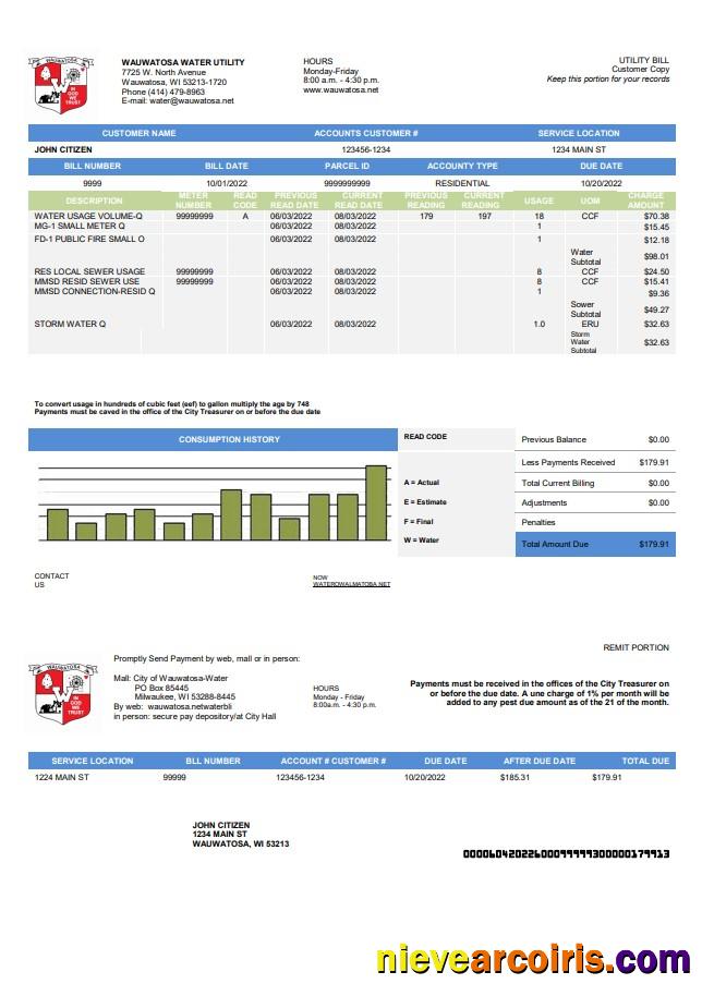USA Wawatosa Water Utility utility bill